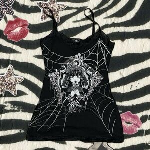 Dolls Kill Black Lace Trim Graphic Cami Top